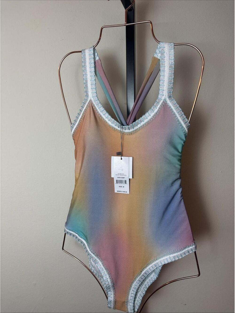 PQ Swim Golden Hour Crochet Trim One-Piece Swimsuit, Medium, $168 NWT, 2371
